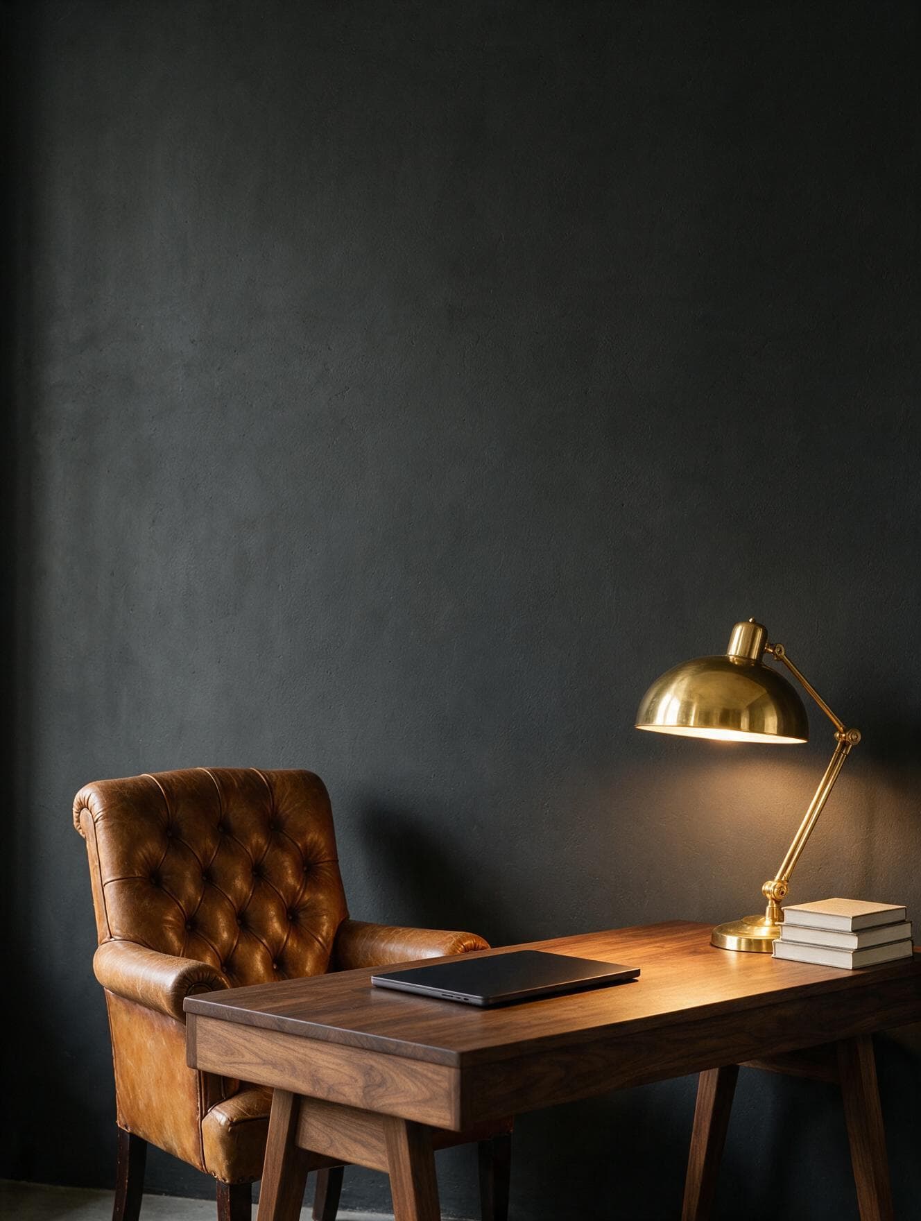 Framed New York map poster in midnight blue on a charcoal wall above a desk